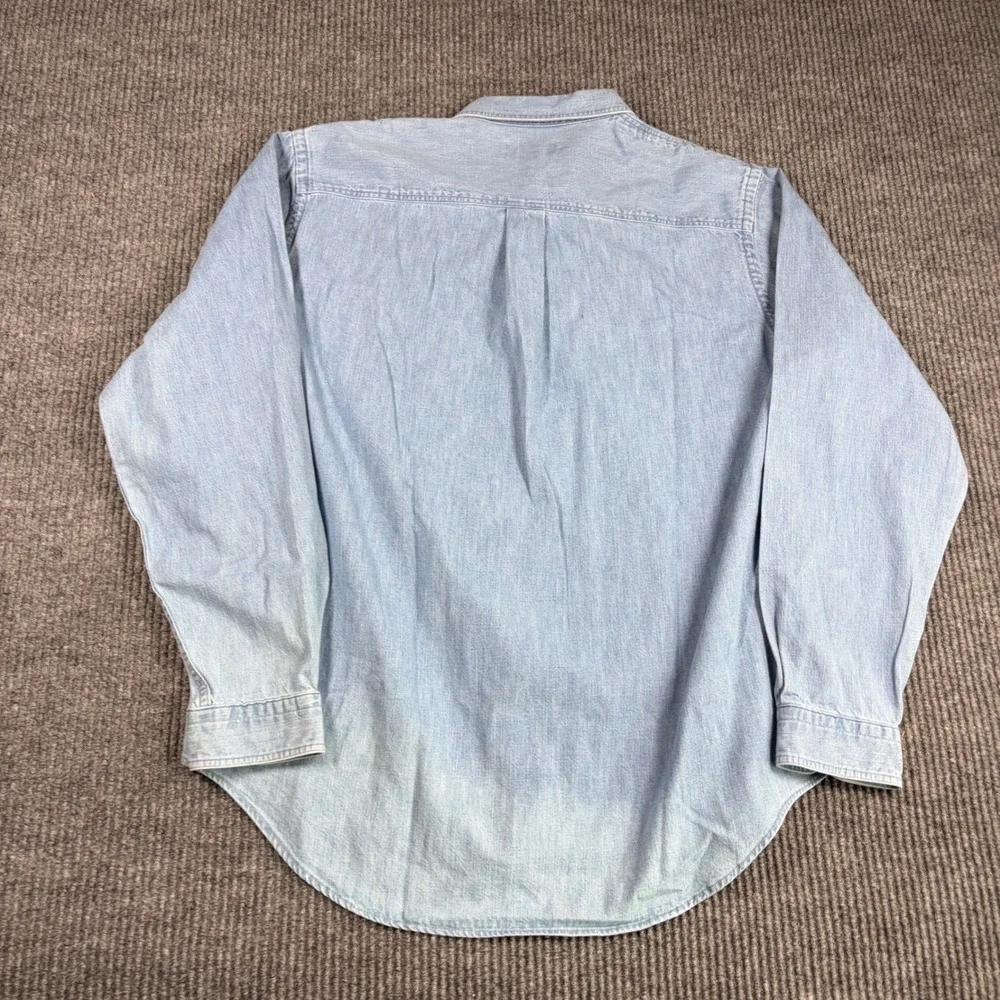 Vintage Lands End Shirt Mens L Blue Denim Button  Down Long Sleeve Made in USA - Picture 4 of 6